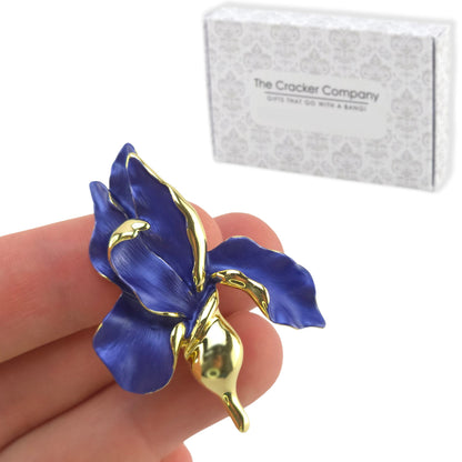Blue & Gold Iris Brooch | Gold Plated | Little Gift for Ladies | Cracker Filler