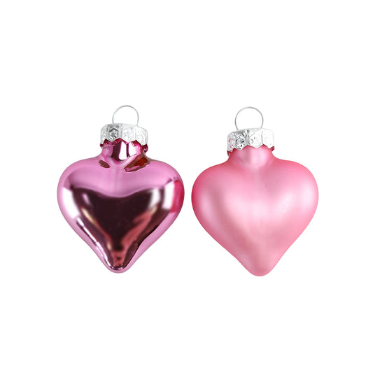 4cm 12 Glass Lipstick Pink Heart Shaped Baubles | Christmas Tree Decorations