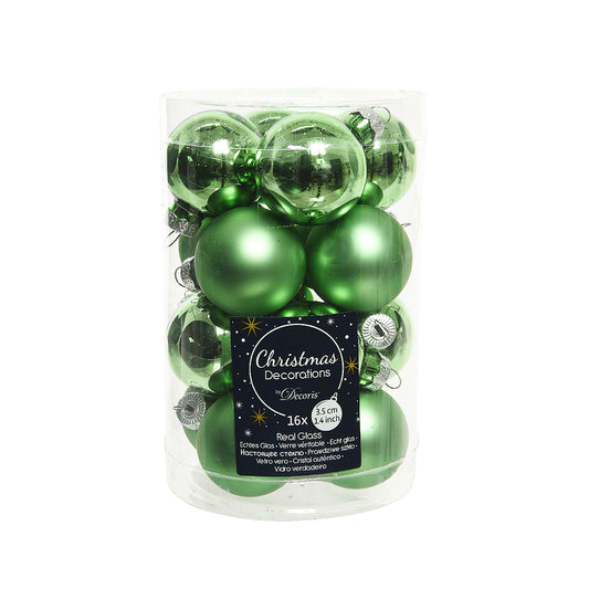16 3.5cm Mistletoe Green Glass Christmas Tree Bauble Decorations