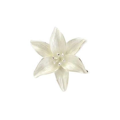 Lily Flower Silver Plated Brooch | Pearly White | Little Gift | Cracker Filler