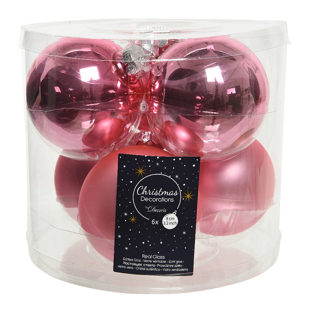 6pk 8cm Lipstick Pink Glass Christmas Tree Bauble Decorations