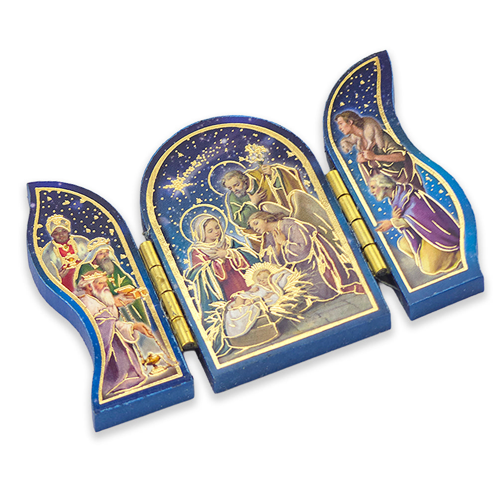 Wooden Nativity Triptych with Gold Foil | Faith Magnet | Cracker Filler