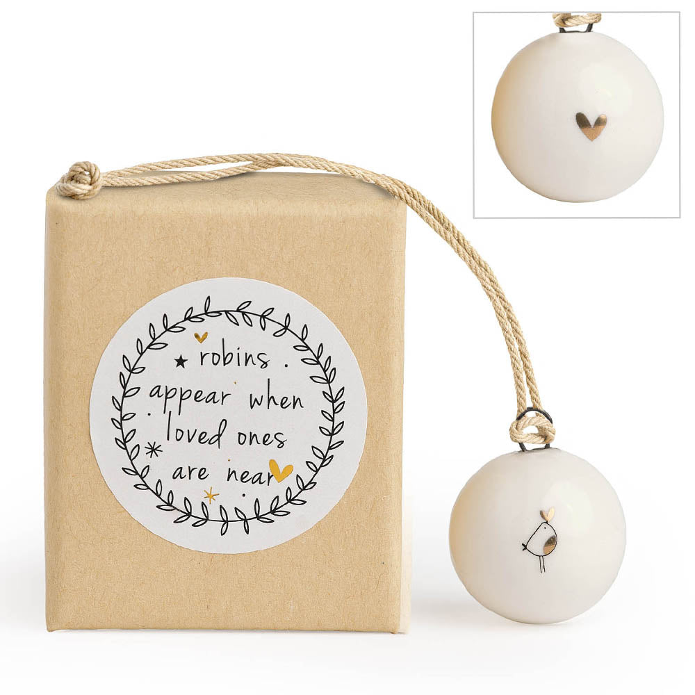 Robins Appear | Tiny Boxed Ceramic Christmas Bauble | Cracker Filler Gift