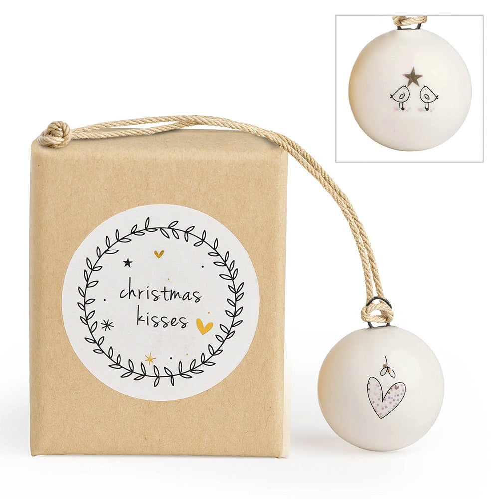 Christmas Kisses | Tiny Boxed Ceramic Bauble | Cracker Filler | Little Gift