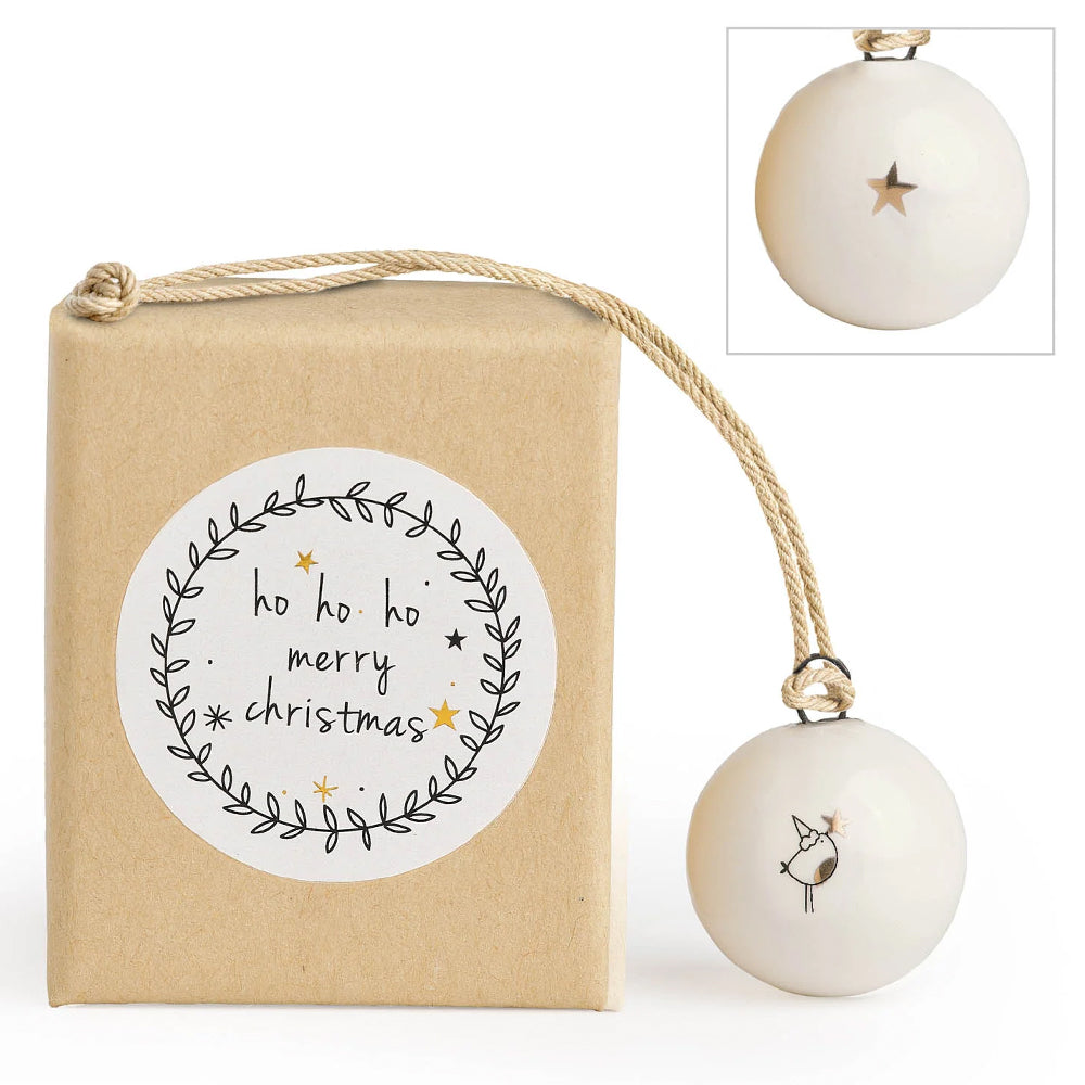 Ho Ho Ho | Tiny Boxed Christmas Ceramic Bauble | Cracker Filler Gift