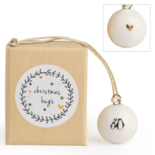Christmas Hugs | Tiny Boxed Ceramic Bauble | Cracker Filler | Little Gift