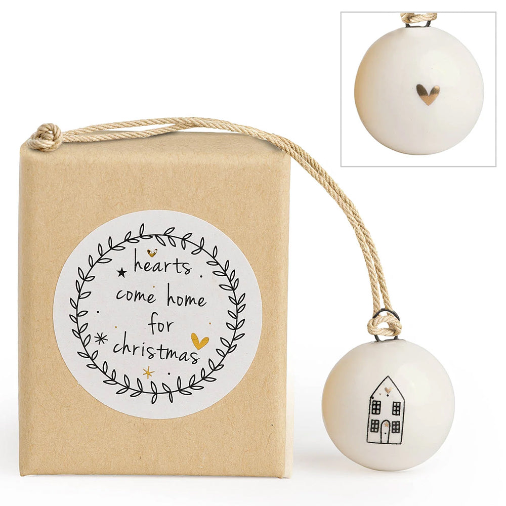 Hearts Come Home for Christmas | Tiny Boxed Ceramic Bauble | Cracker Filler