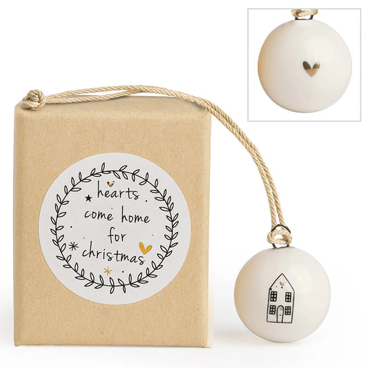 Hearts Come Home for Christmas | Tiny Boxed Ceramic Bauble | Cracker Filler