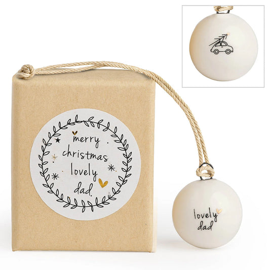 Merry Christmas Lovely Dad | Tiny Boxed Ceramic Bauble | Cracker Filler