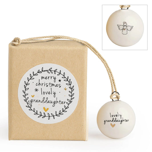 Merry Christmas Lovely Granddaughter | Tiny Ceramic Bauble | Cracker Filler