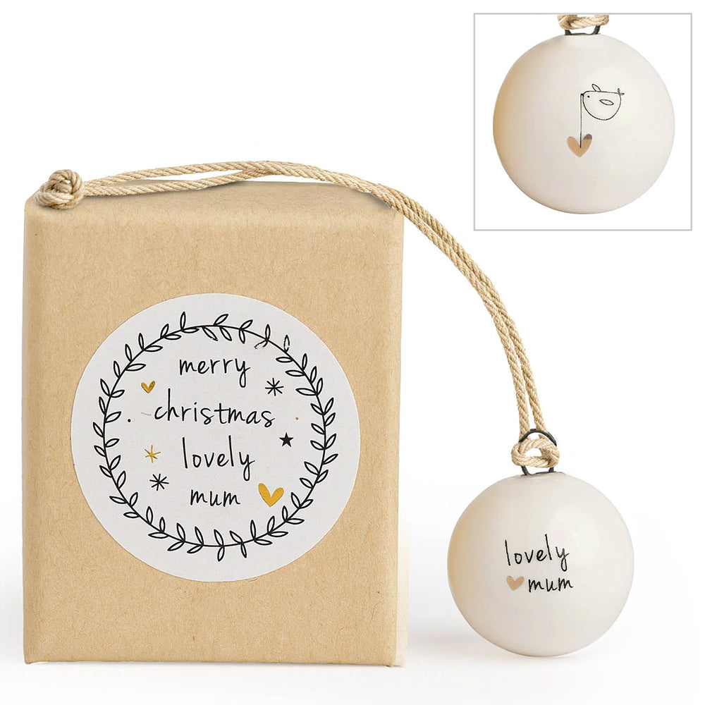 Merry Christmas Lovely Mum | Tiny Boxed Ceramic Bauble | Cracker Filler