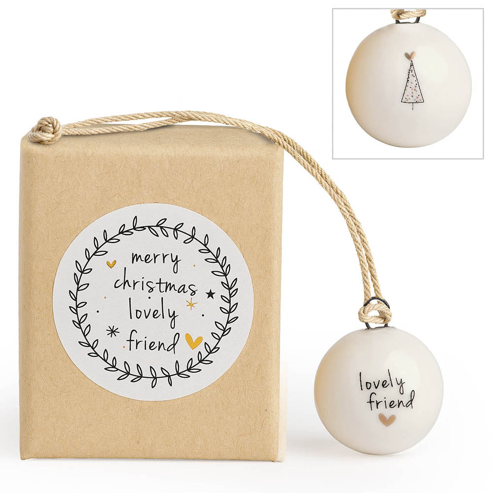 Merry Christmas Lovely Friend | Tiny Boxed Ceramic Bauble | Cracker Filler