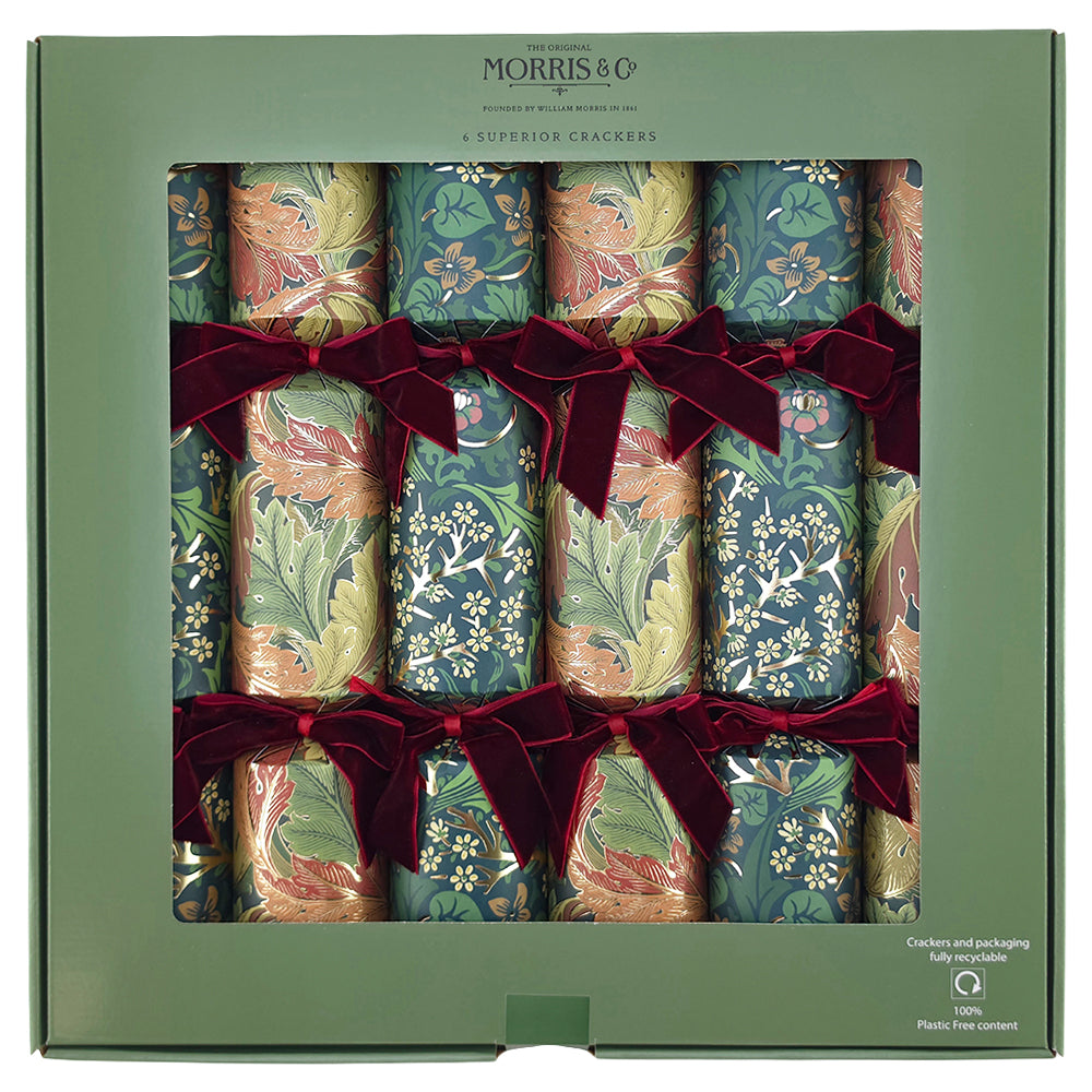 William Morris | Green & Gold | 6 Luxury Christmas Crackers | Premium Gifts