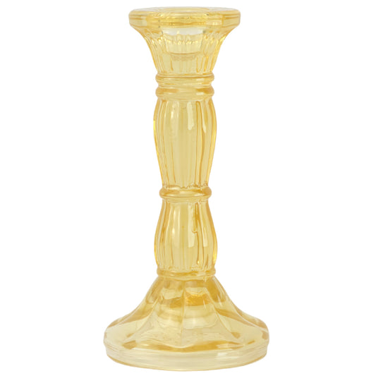 Pastel Yellow | 15cm Tall | Moulded Glass Candlestick | Gisela Graham