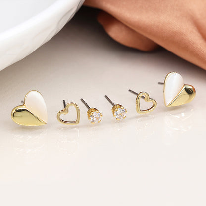 Hearts & Crystal Stud Earring Trio | Mini Gift | Cracker Filler