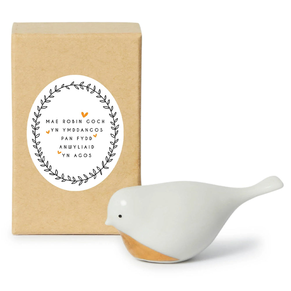 Welsh Worded Remembrance Robin | Boxed Porcelain Robin | Cracker Filler