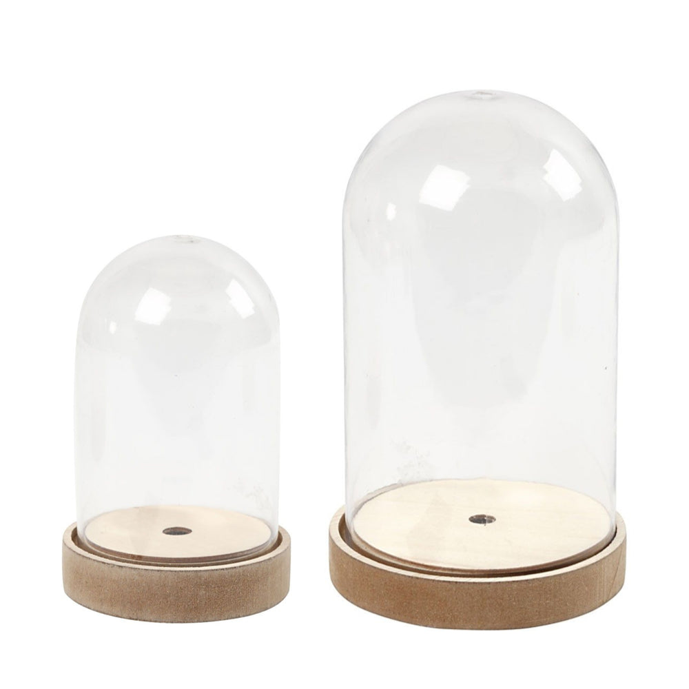 Plastic Bell Jar Cloche on Wooden Stand & LED Lights for Crafts - Choice of Sizes