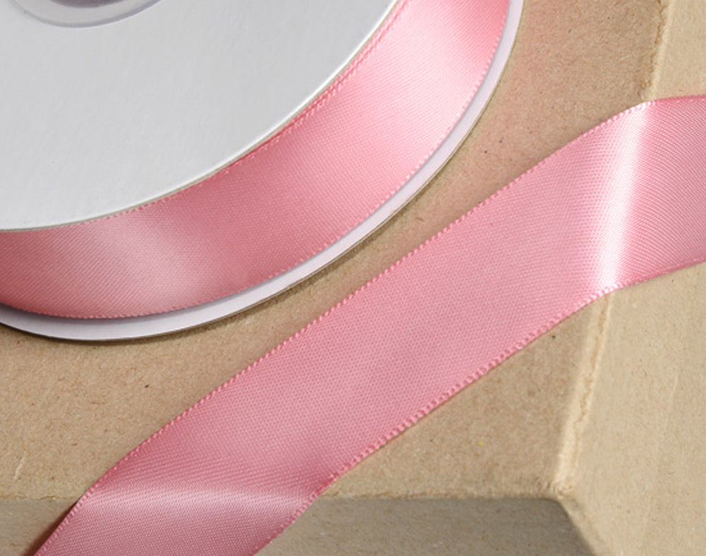25m Rose Pink 15mm Wide Satin Ribbon for Crafts