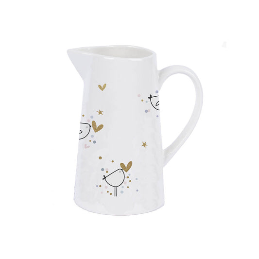 Little Bird with Hearts |  Small Ceramic Jug | Bud Vase | 8.2cm Tall