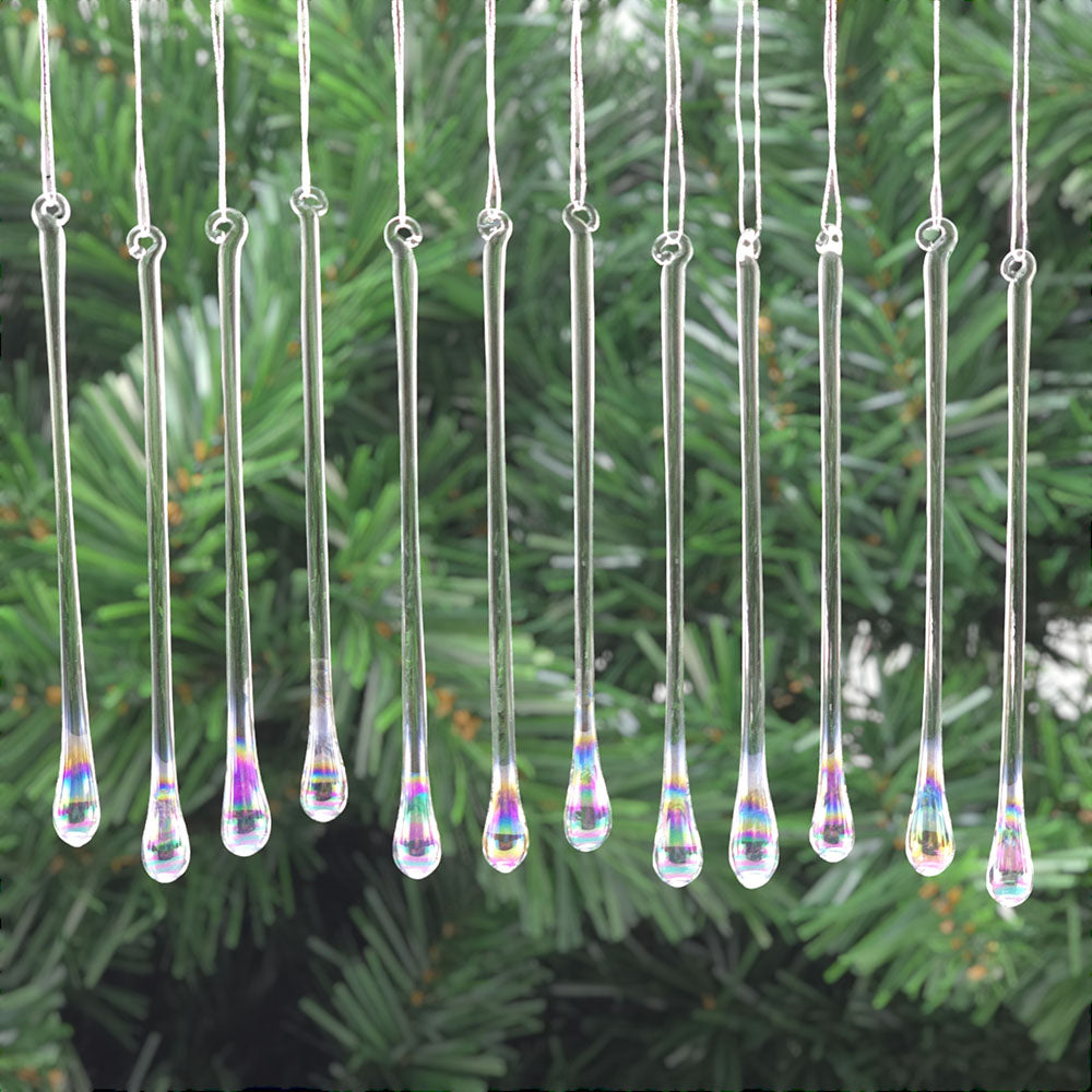 Iridescent | Glass Water Drops | Set of 12 | Christmas Tree Decorations | 12cm