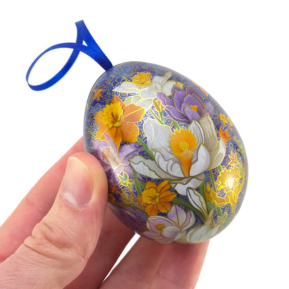 Cloisonne Spring Flowers | Two Part Hanging Easter Egg | Fillable Tin | 7cm Tall
