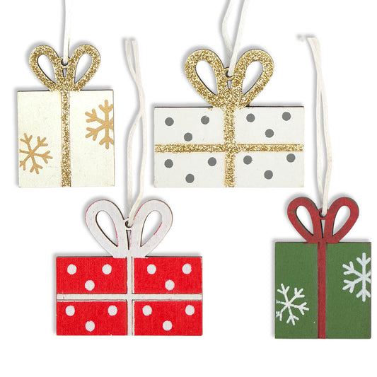 Christmas Presents Hanging Wooden Ornament | Single | 4.5cm | Little Gift | Cracker Filler