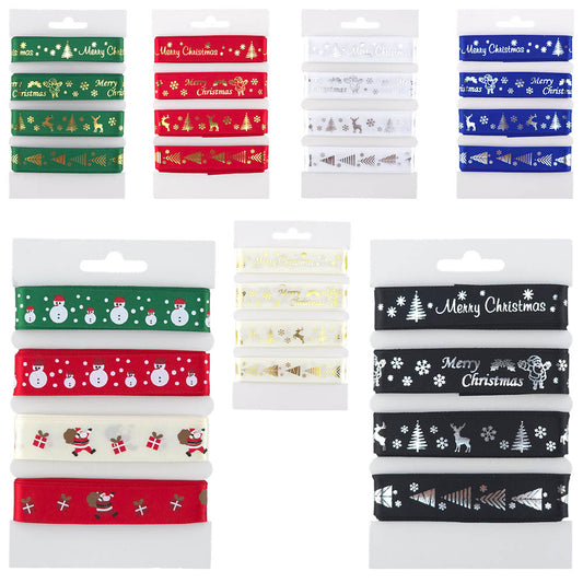 Christmas Ribbon Set | 15mm Wide | 4 Designs, Each 2m Long