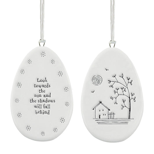 Look Towards the Sun | Flat Porcelain Egg Ornament Hanger | Cracker Filler