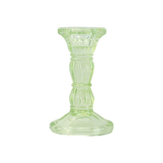 Pastel Green | 10.5cm Tall | Moulded Glass Candlestick | Gisela Graham