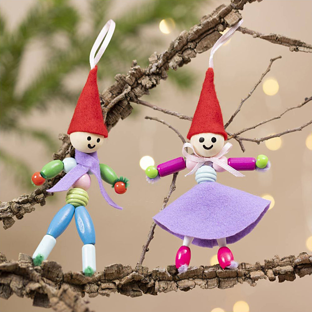 Christmas Elves | Makes 2 Tree Ornaments | Bead & Felt Craft Kit for Kids