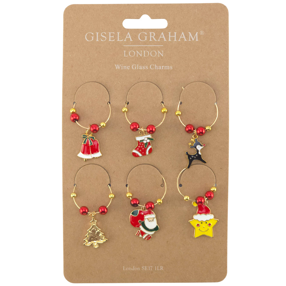 Novelty Christmas Wine Glass Charms | Set of 6 | Cracker Fillers | Gisela Graham