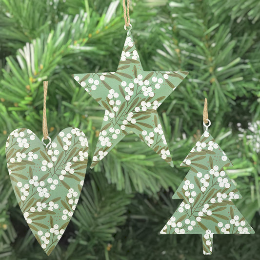 Mistletoe Berries (Green) | Tinware Trio | Christmas Decorations | Gisela Graham