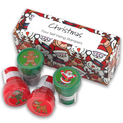 Christmas Characters | 4 Self Inking Stampers for Kids | Cracker Filler | Party Bag Gift
