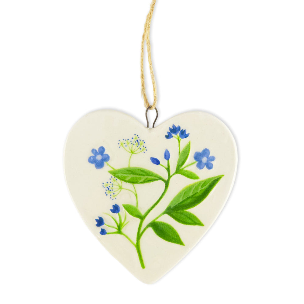 Forget Me Nots | Ceramic Hanging Heart Decoration | 6cm Tall | Gisela Graham