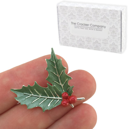 Holly & Berries Christmas Brooch | Silver Plated | Little Gift | Cracker Filler