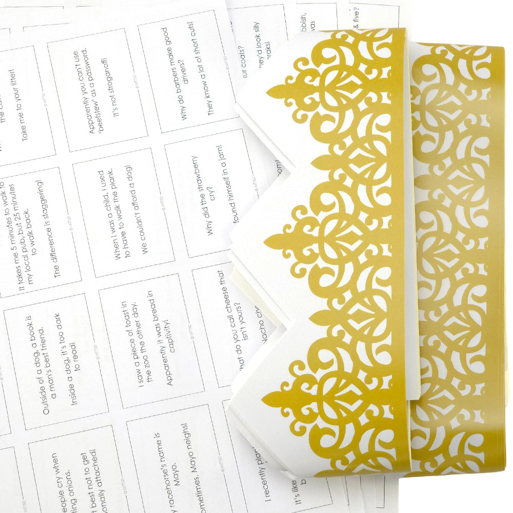 Gold Adjustable Paper Hats, Jokes and Optional Snaps | DIY Cracker Accessory Pack