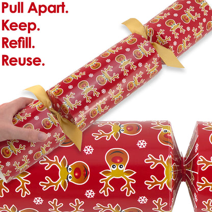 Extra Large & Jumbo | Reusable Keepsake DIY Cracker Sets | Cheery Rudolph