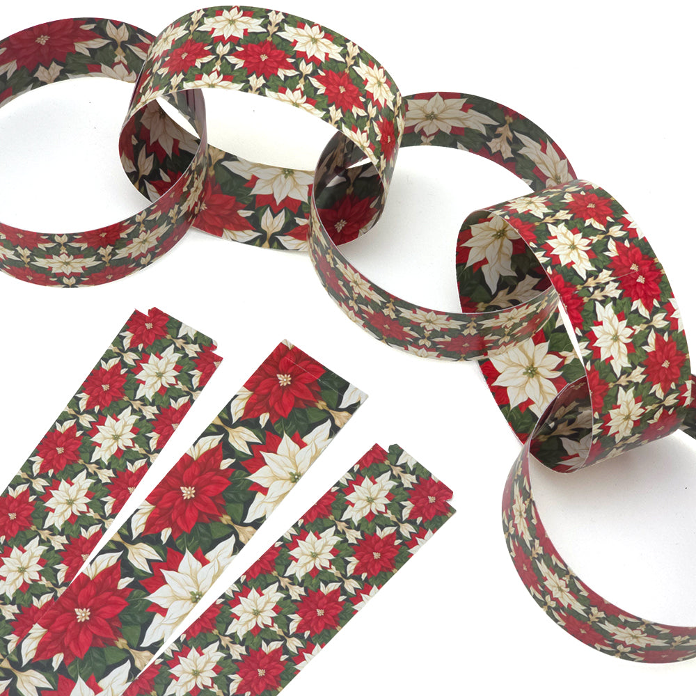 30 Reusable Christmas Paper Chains | Abstract Poinsettia | No Glue Needed | 2.5m