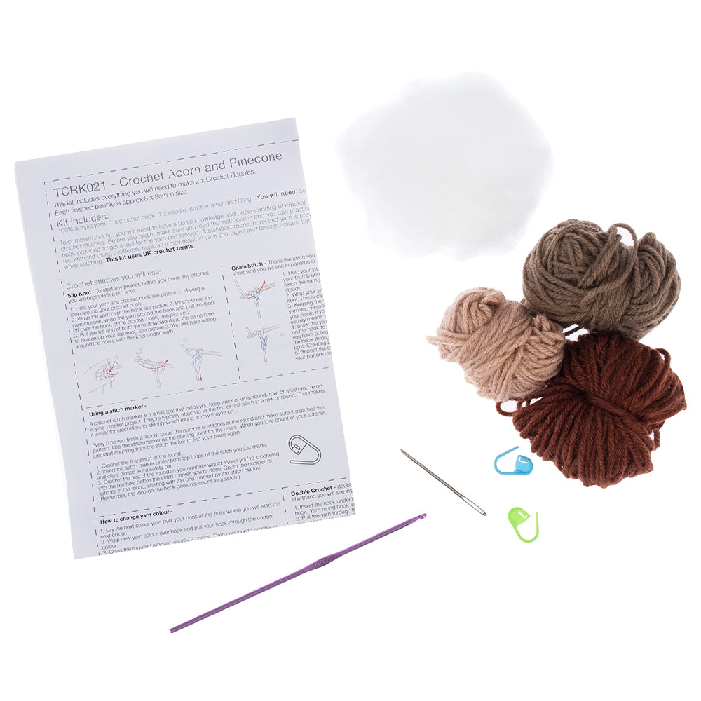 Pinecone & Acorn Ornaments | Complete Crochet Craft Kit | Each 8cm Tall