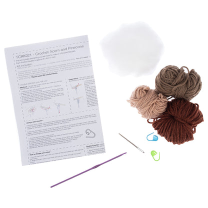 Pinecone & Acorn Ornaments | Complete Crochet Craft Kit | Each 8cm Tall
