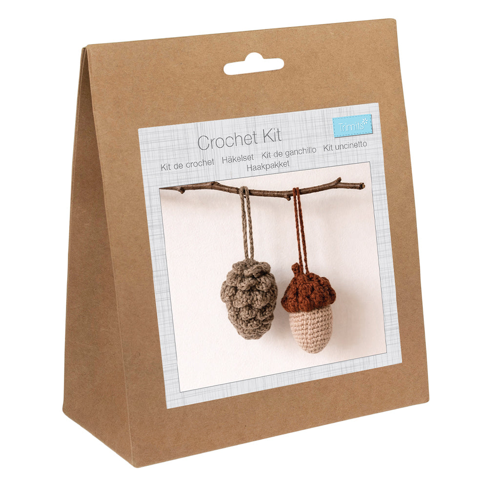 Pinecone & Acorn Ornaments | Complete Crochet Craft Kit | Each 8cm Tall
