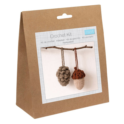 Pinecone & Acorn Ornaments | Complete Crochet Craft Kit | Each 8cm Tall