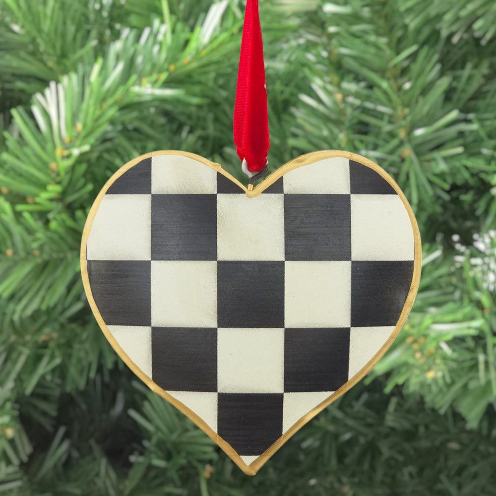 Chessboard Tinware Heart | Alice in Wonderland Tree Decoration | Gisela Graham