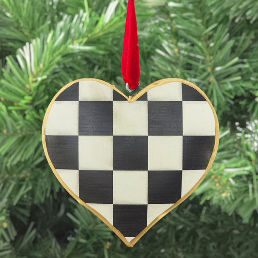 Chessboard Tinware Heart | Alice in Wonderland Tree Decoration | Gisela Graham