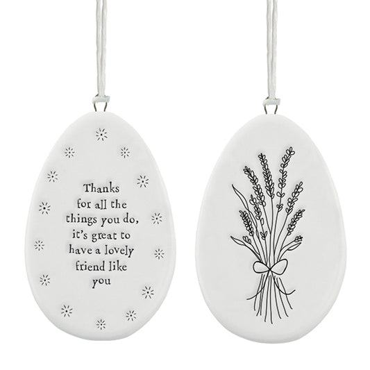 Thanks Friend for All You Do | Flat Porcelain Egg Ornament Hanger| Cracker Filler