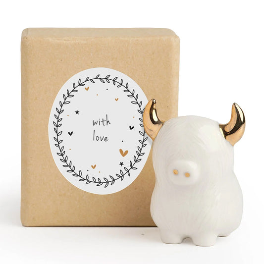 With love | Porcelain Mini Highland Cow | Little Gift | Cracker Filler