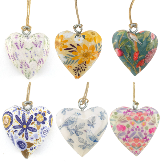 Floral Heart Wooden Hanging Ornament | 5cm | Little Gift | Cracker Filler