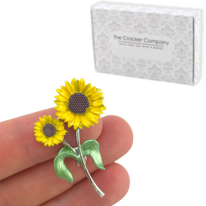 Cheery Sunflower Brooch | Rhodium Plated | Ladies Little Gift | Cracker Filler