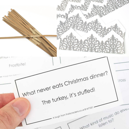 Adjustable Cracker Hats, Snappy Strips & Jokes for 12 DIY Crackers | Generic, Christmas or Birthday Jokes