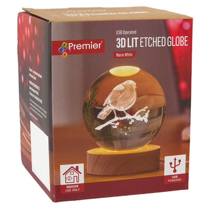 Christmas Robin | Solid Light Up Glass Ball | 8cm & Stand | Home Décor Gift